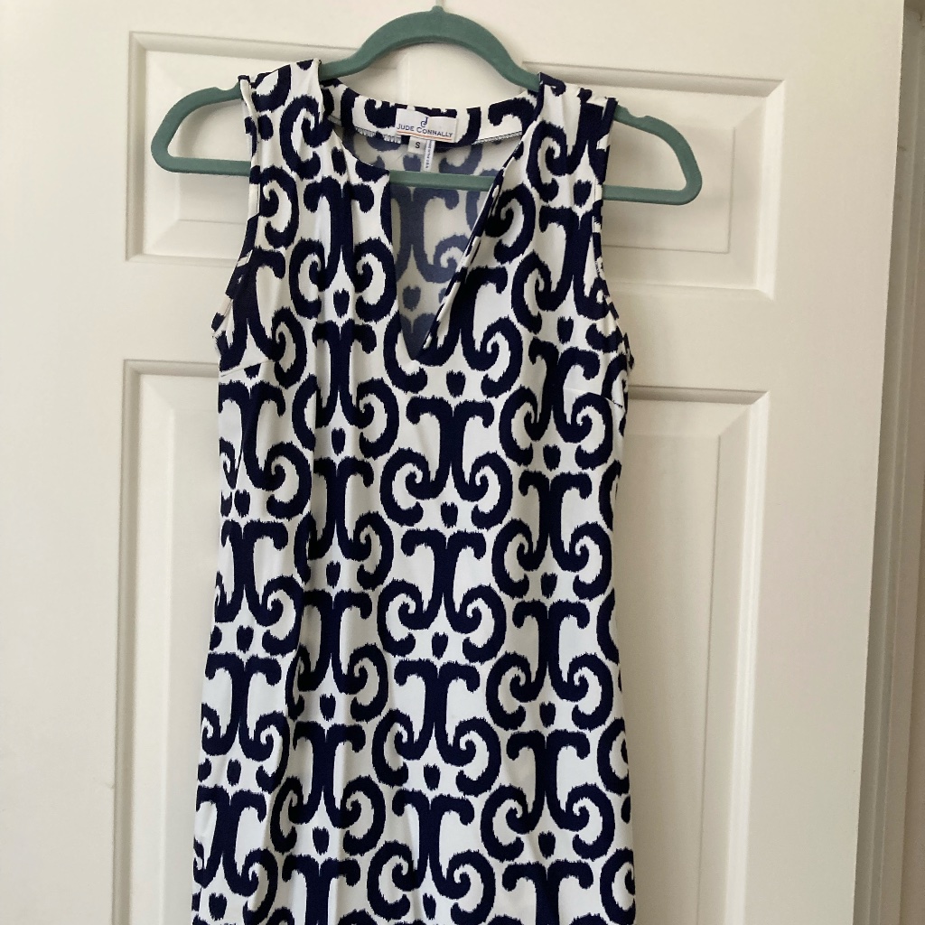 Jude Connally Sz. M Navy Ikat Shift Dress Nwot